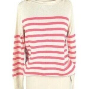 Who What Wear Boat Neck Pullover Long Sleeve Sweater Cream & Coral Pink Striped